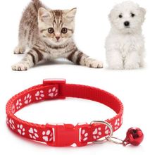 Pet Collar Necklace, Dog Puppy Cat Kitten Buckle Paw Print Adjustable Pet Collar With Bell, Pet Nylon Basic Leashes
